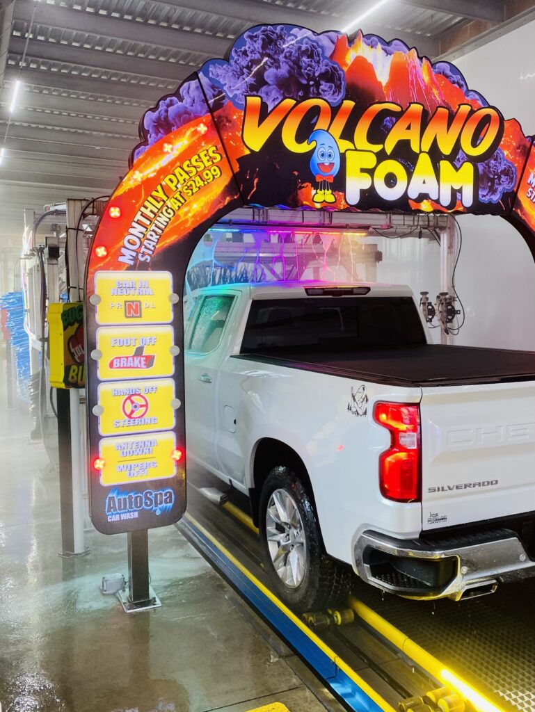 white truck volcano arch